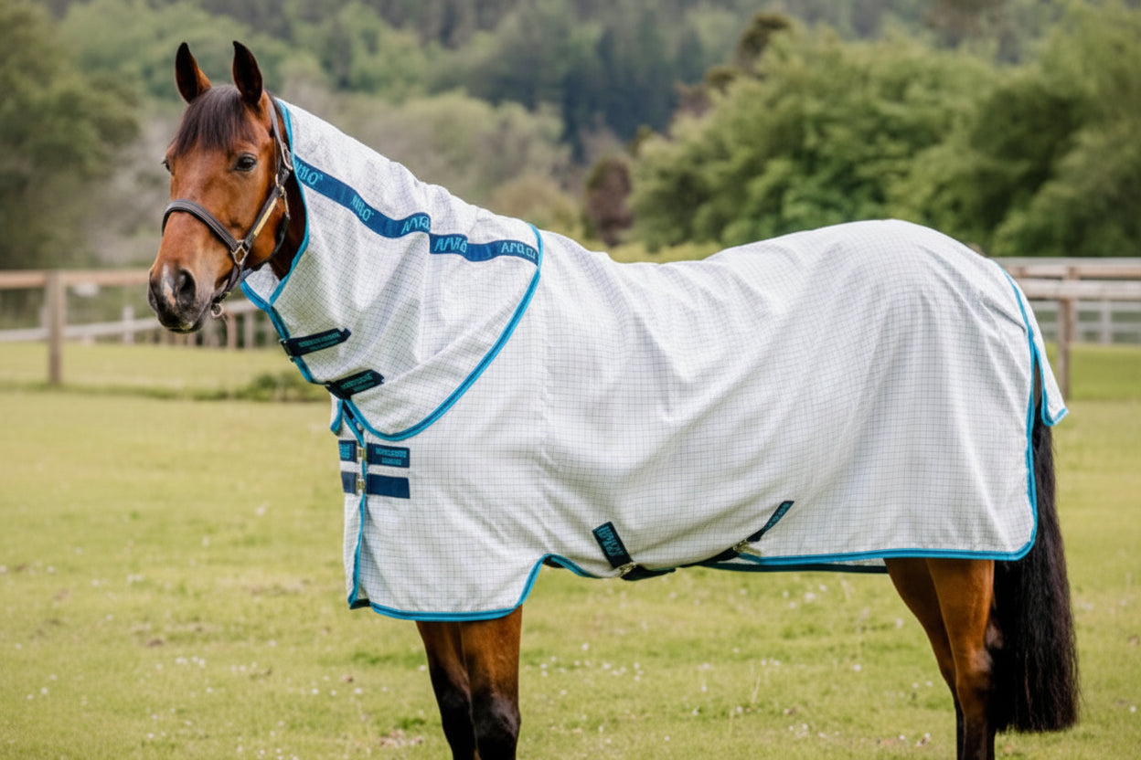 Horseware Amigo Aussie All-Rounder (No Fill) Navy Check/Titanium Grey & Silver