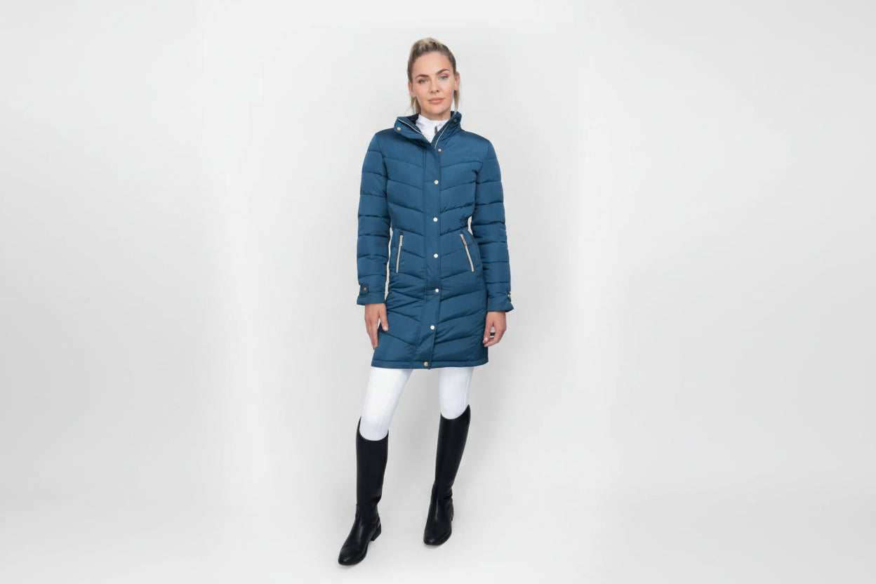 Coldstream Branxton Long Quilted Riding Coat Slate Blue Medium