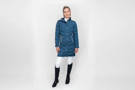 Coldstream Branxton Long Quilted Riding Coat Slate Blue Medium