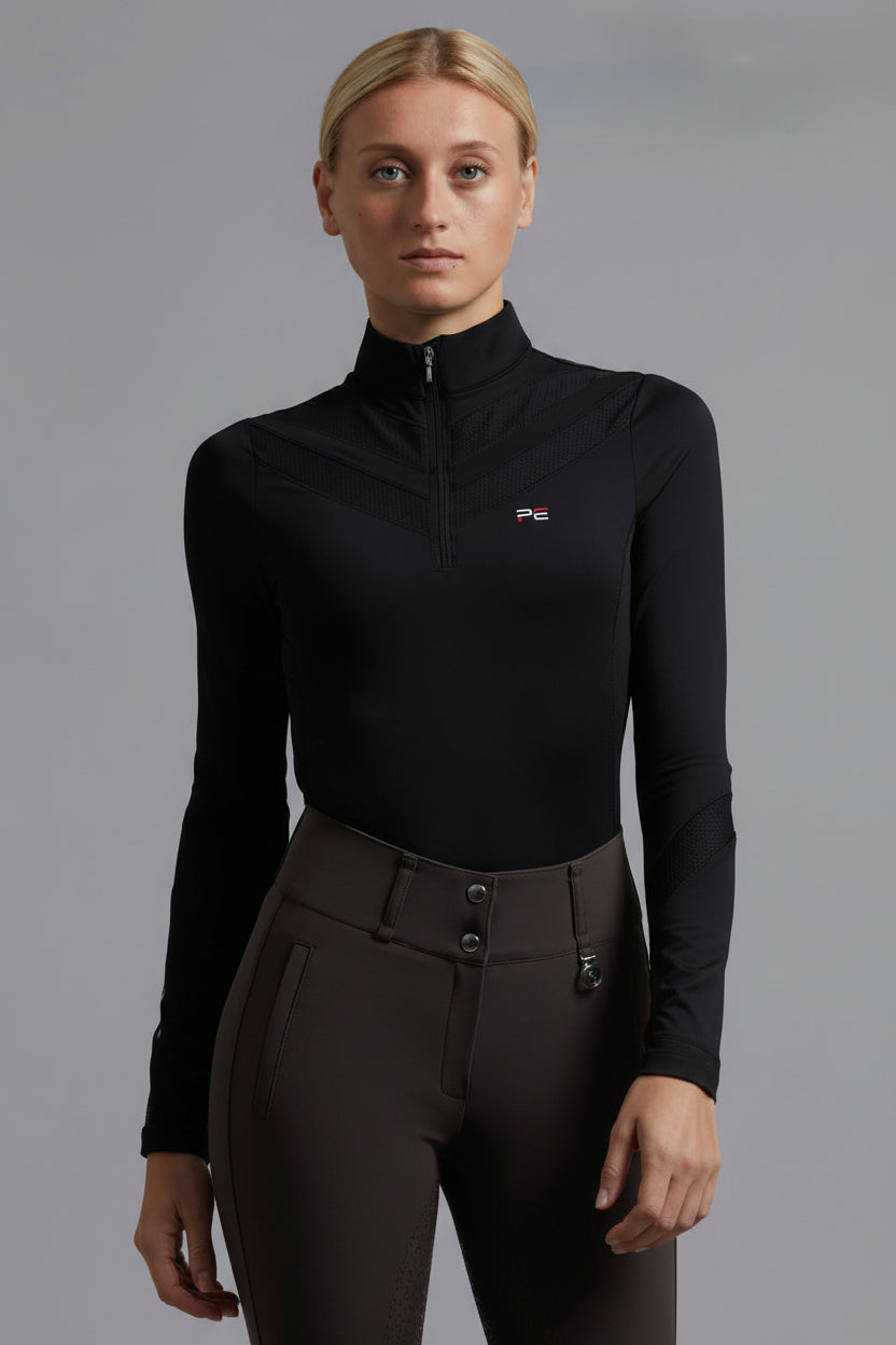 Premier Equine Arclos Ladies Technical Long Sleeved Training Top Black Size 12