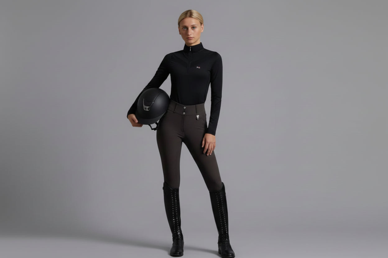 Premier Equine Arclos Ladies Technical Long Sleeved Training Top Black Size 12